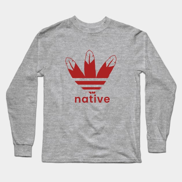 Native American 3 Feathers Design Dark Red Long Sleeve T-Shirt by Eyanosa